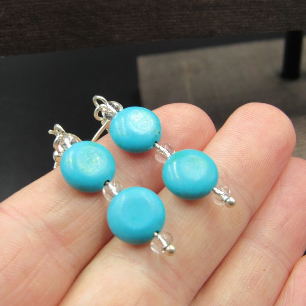 Sterling Silver Double Blue Stone Dangle Earrings - Picture 2 of 5